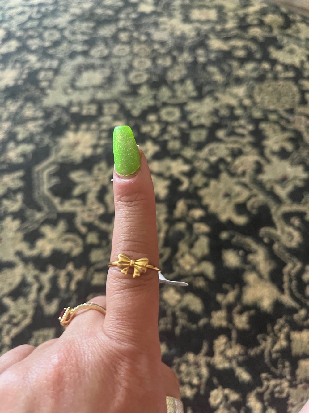 Gold Bow Accent Ring in Green